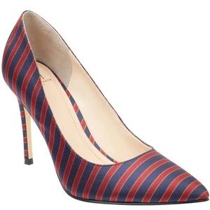 Marc Fisher Professional Preppy Pinstriped Navy and Red with Gold Heels 7.5